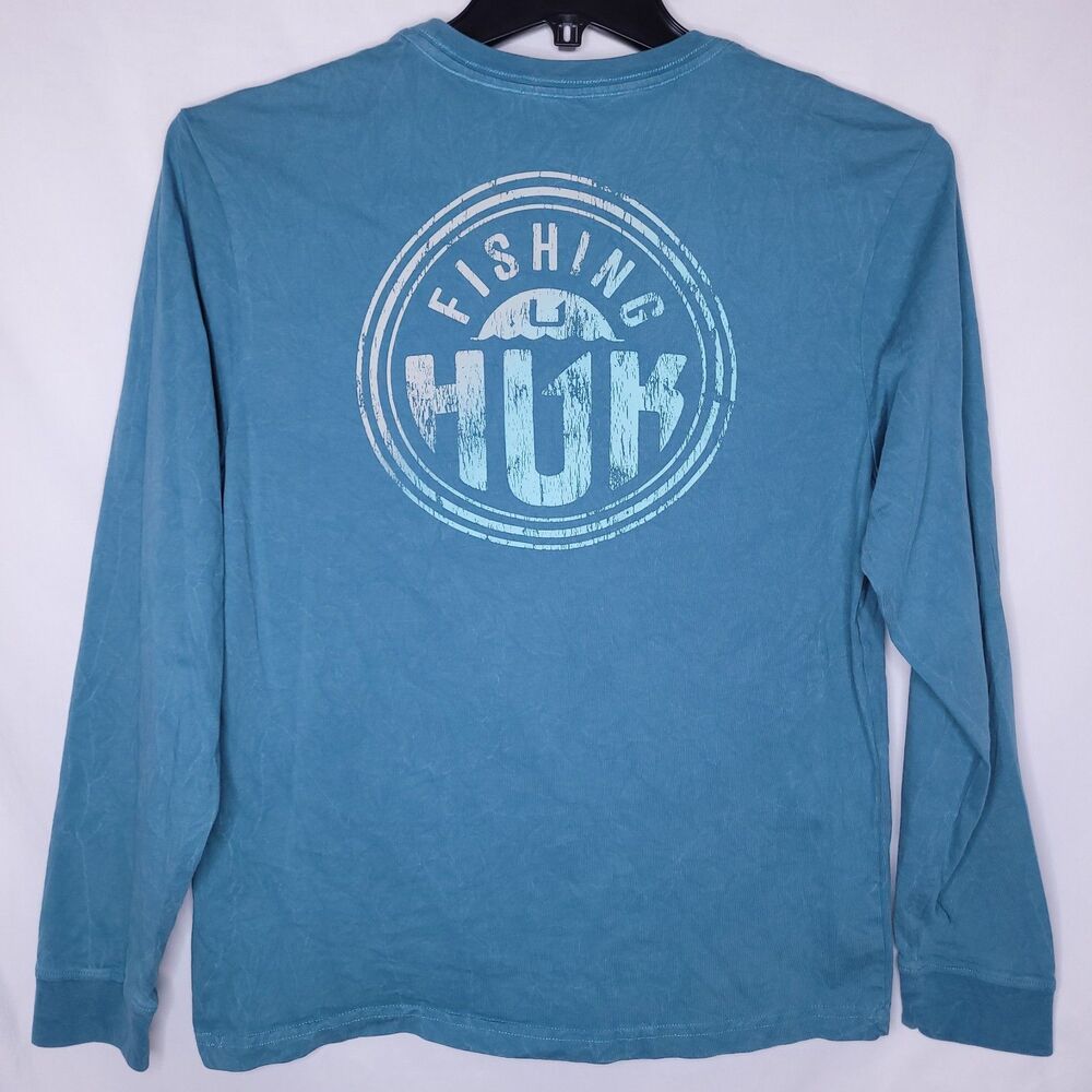 Huk Fishing T Shirt Womens Small Blue Mineral Wash Long Sleeve